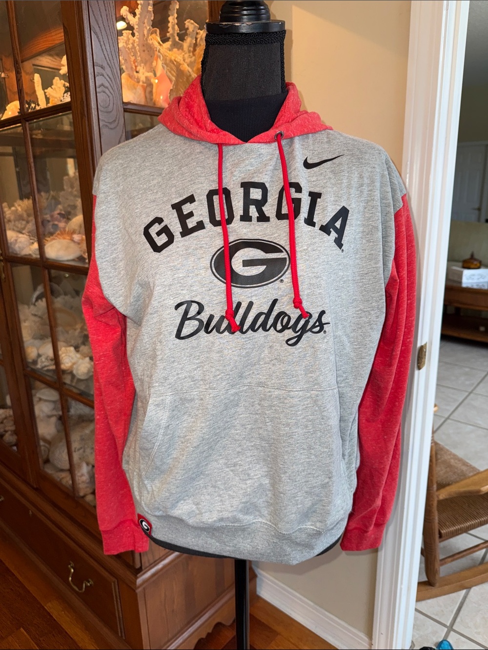Nike Georgia Bulldogs Gray and Red Hooded Sweatshirt